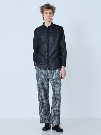 【リーフ柄】エンボス 長袖 シャツ