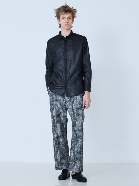 【リーフ柄】エンボス 長袖 シャツ