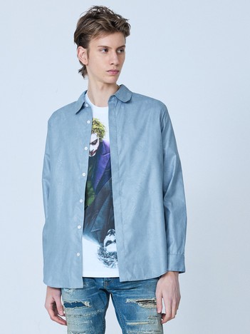 【リーフ柄】エンボス 長袖 シャツ