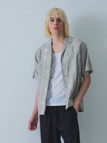 カットジャカード オープンカラーシャツ