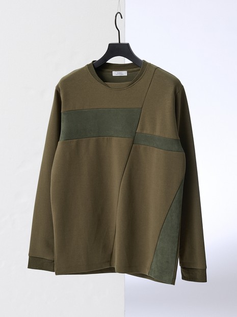 コンビネーション スエード 長袖Tシャツ
