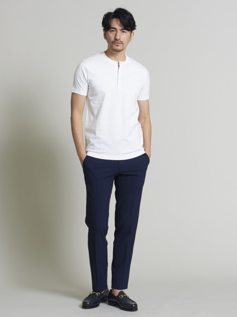 甘撚度詰天竺ヘンリーネックTシャツ