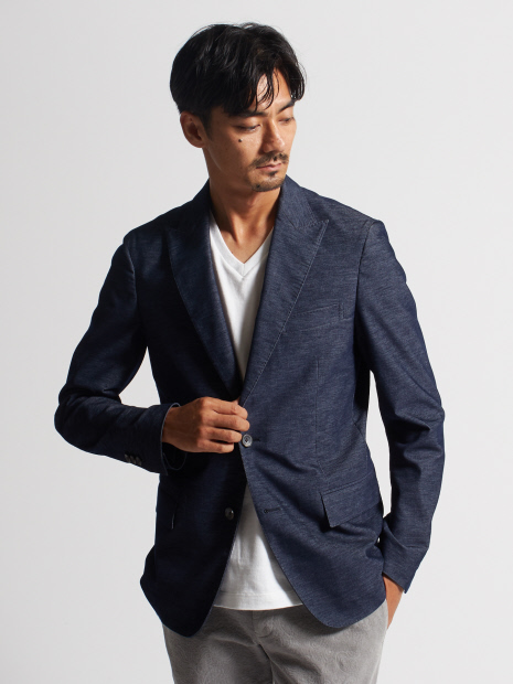 【セットアップ対応】デニムライクベロアストレッチジャケット