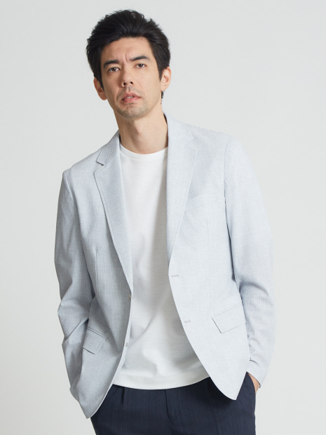【リネン調プリント】メッシュストレッチパッカブルジャケット