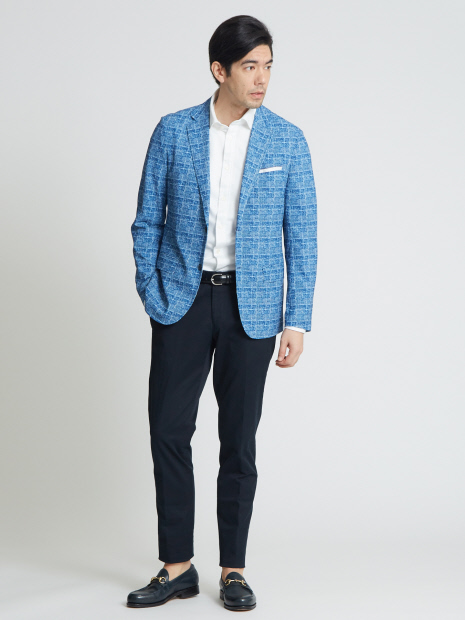 【グレンチェックプリント】メッシュストレッチパッカブルジャケット