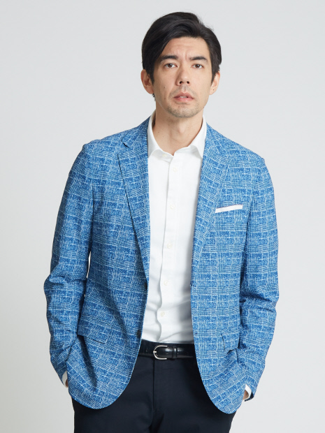 【グレンチェックプリント】メッシュストレッチパッカブルジャケット