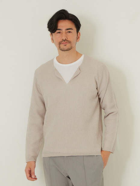 リネンライクタック編レイヤード ニットTシャツ