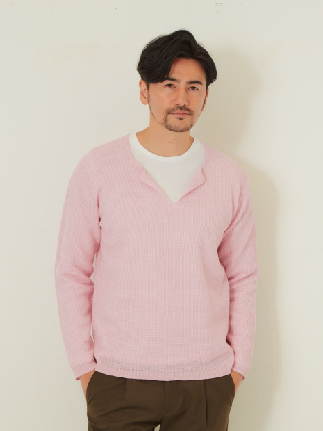 リネンライクタック編レイヤード ニットTシャツ