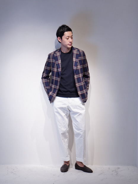 TAGLIATORE 大柄チェックジャケット 蒼×白×赤