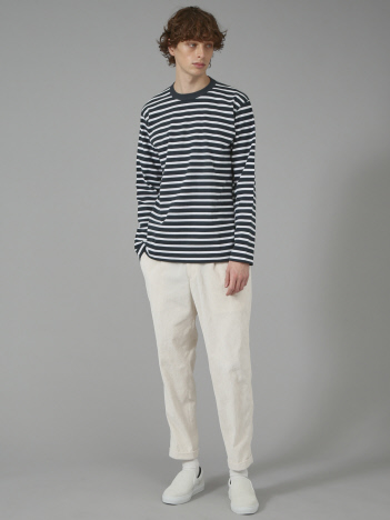 SD 12.8OZ BRUSHED TIGHT RIB ボーダー 長袖ラウンドネック