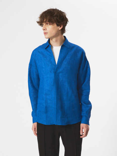 COLONY CLOTHING【美品】プールサイドシャツ スキッパー 麻リネン青色ブルー