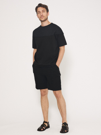 【ストレッチポンチ】ニット ドッキング Tシャツ