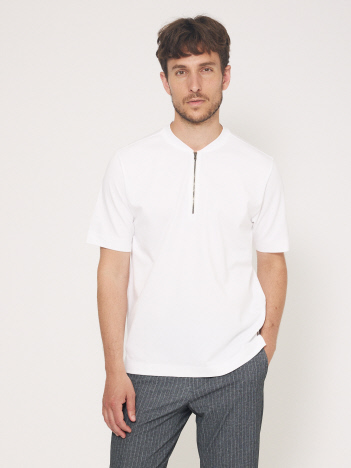 DESIGNWORKS (MEN'S) - 超度詰微起毛スムース ハーフジップ Tシャツ