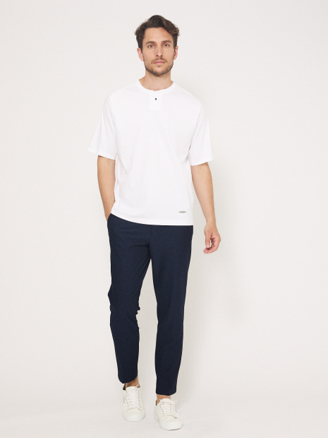 【シルケット加工】変形ヘンリーネック Tシャツ