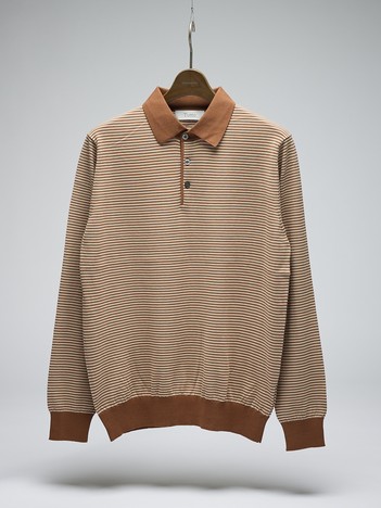 【Tutto / トゥット】ストライプ サマーニット ポロシャツ / TUTTO STRIPE CLERIC POLO L/S