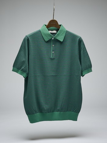 【Tutto / トゥット】ストライプ ハイゲージ サマーニット クレリックポロシャツ / STRIPE CLERIC POLO S/S