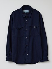 変形襟】シャンブレーツイル カラーレス シャツ / バンドカラー