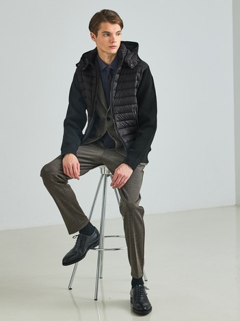 ニットコンビ　ダウンフード タフタ ブルゾン