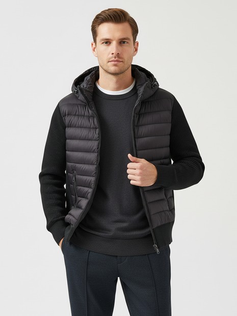 ニットコンビ　ダウンフード タフタ ブルゾン