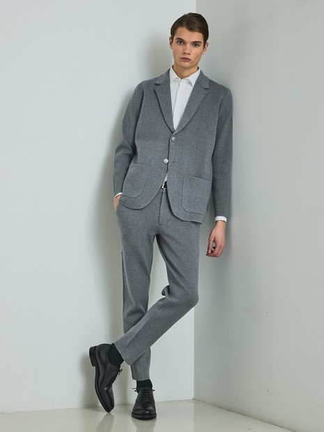 セットアップ対応】ビックヘリンボン柄 ニットジャケット｜DESIGNWORKS