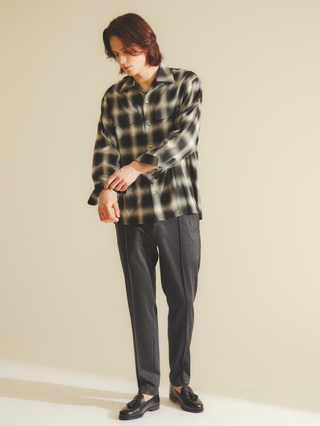 オンブレーチェック オープンカラーシャツ