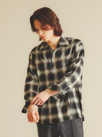 オンブレーチェック オープンカラーシャツ