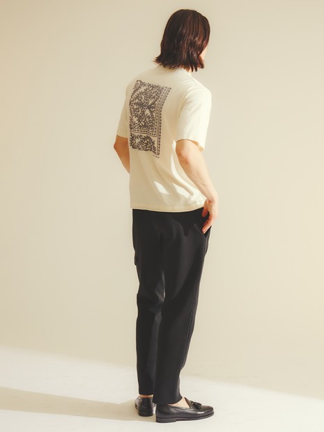 リーフ柄ニットTシャツ / 半袖ニットT