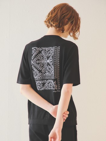 リーフ柄ニットTシャツ / 半袖ニットT