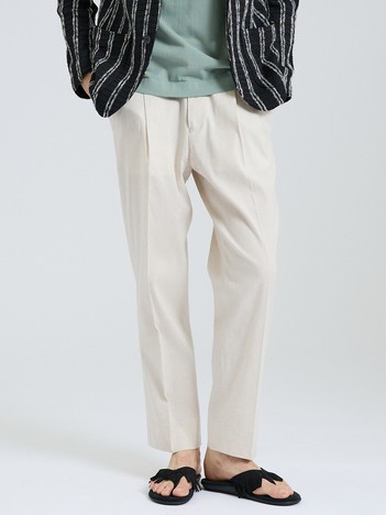 テンセルリネン ワイドテーパード イージーパンツ / ストレッチ / 手洗い可能