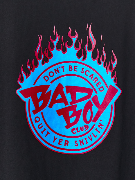 【BADBOY / バッドボーイ】BADBOYCLUB ファイヤーパターン ロゴ Tシャツ