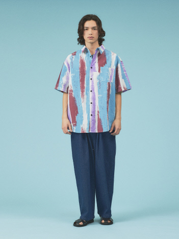 【WEB限定】リネンミックス ペイントタッチビックシャツ/アートシャツ