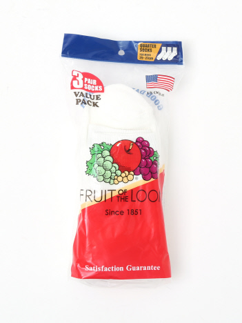 【FRUIT OF THE LOOM】クォーター丈 無地底 パイル ソックス 3足セット