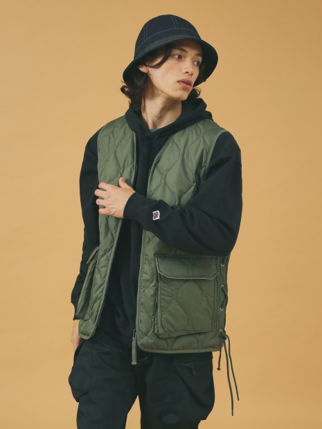 WEB限定】TAION MILITARY LACE UP V NECK DOWN VEST / ミリタリー 