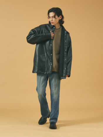 【UNIVERSAL OVERALL / ユニバーサルオーバーオール 】SHOP JACKET/ショップジャケット/ECO LEATHER/エコレザー/デニム