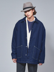 【UNIVERSAL OVERALL / ユニバーサルオーバーオール 】SHOP JACKET/ショップジャケット/ECO LEATHER/エコレザー/デニム