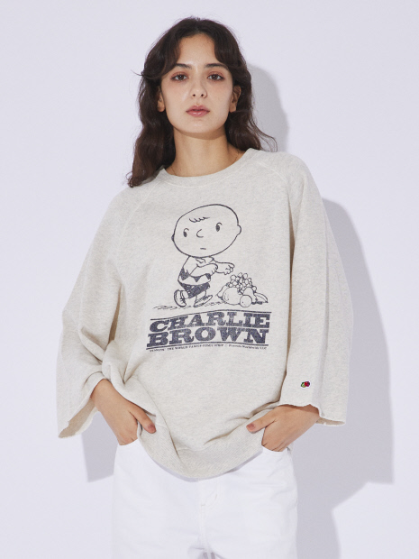 【FRUIT OF THE LOOM/フルーツオブザルーム】FTL×PEANUTS 7部袖甘編みスエット