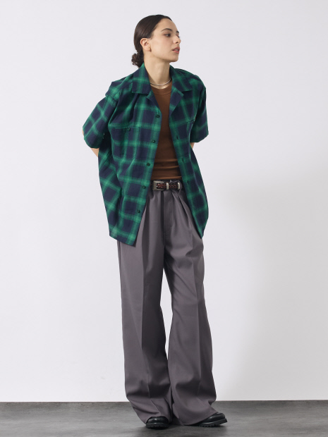 【UNIVERSALOVERALL / ユニバーサルオーバーオール】OPEN COLLAR SHIRT/半端袖オープンカラーシャツ