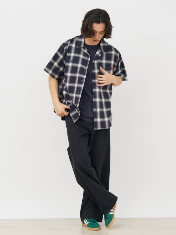 【UNIVERSALOVERALL / ユニバーサルオーバーオール】OPEN COLLAR SHIRT/半端袖オープンカラーシャツ