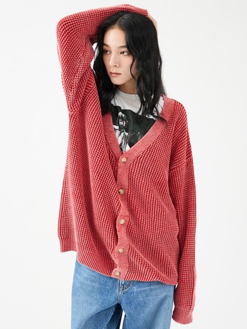 【Revo.レボ】パウダーブリーチ加工ワッフルコットンニットカーディガン/ユニセックス/TH-3872