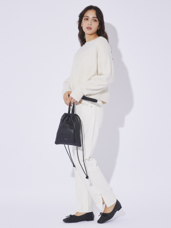 【YArKA/ヤーカ】real leather drawstring shoulder mini bag/レザー巾着ショルダーバッグ