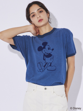 【GOOD ROCK SPEED / グッドロックスピード】フロッキープリント / ミッキー / Disney /ディズニー / リンガーT / プリントTシャツ【WEB限定】