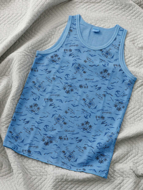 【JEMORGAN LONG JOHNS/ジェーイーモーガンロングジョーンズ】オーバーダイ ワッフル総柄プリントタンクトップJE786-22S/オーバーダイ/柄/デザイン/ワッフル【WEB限定】