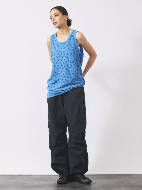 【JEMORGAN LONG JOHNS/ジェーイーモーガンロングジョーンズ】総柄ワッフル タンクトップ ロゴ柄 JE787-22S/柄/タンクトップ/プリント【WEB限定】
