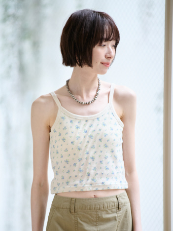 【JEMORGAN / ジェーイーモーガン】カップ付きクロップドキャミソール/花柄/ワッフル/カップ付き/パック入り【WEB限定】
