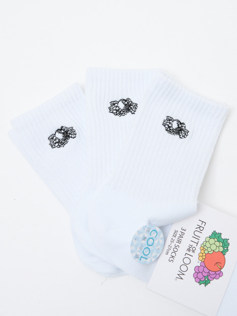 【FRUIT OF THE LOOM/フルーツ オブ ザ ルーム】 接触冷感/ワンポイント/靴下3足セット/アソート/刺繍/