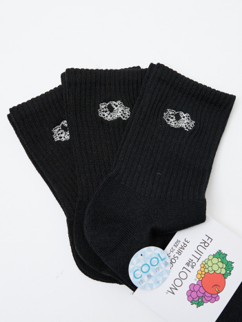 【FRUIT OF THE LOOM/フルーツ オブ ザ ルーム】 接触冷感/ワンポイント/靴下3足セット/アソート/刺繍/
