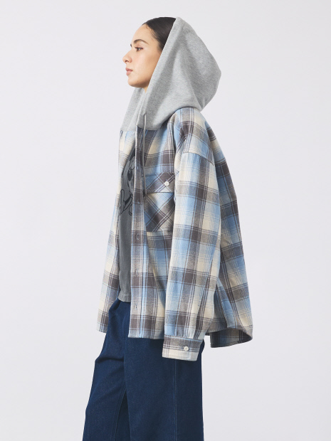 【UNIVERSAL OVERALL / ユニバーサル オーバーオール】HOODIE BIG WORK SHIRT/フード付きチェックビックシャツ/ユニセックス【予約】