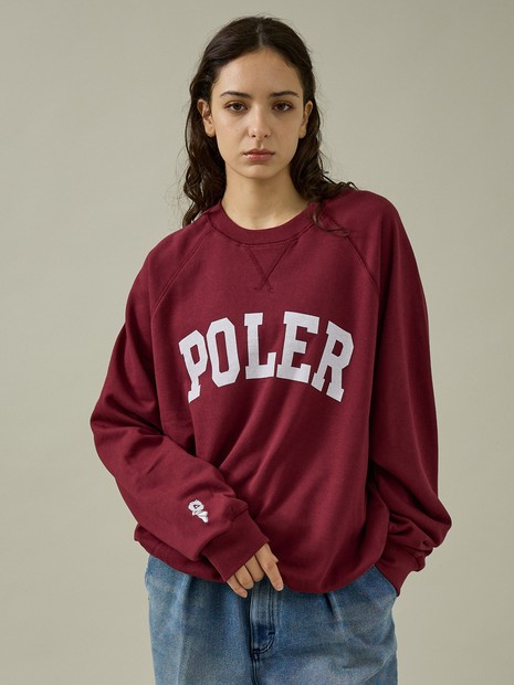 【POLER/ポーラー】COLLEGE RAGLAN CREW スウェット/カレッジロゴ/ラグラン袖/ユニセックス