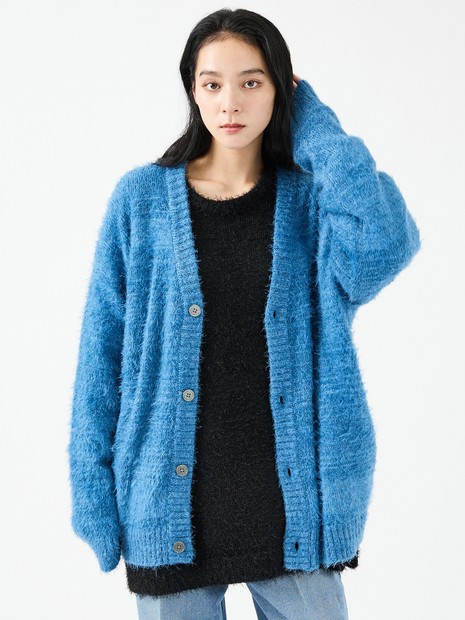 ✨美品✨RRL 一つ星タグ カーディガン ローゲージ 170cm～ML位 青 Revo.レボ】 モヘアライク ニット カーディガン/ルーズフィット /ユニ