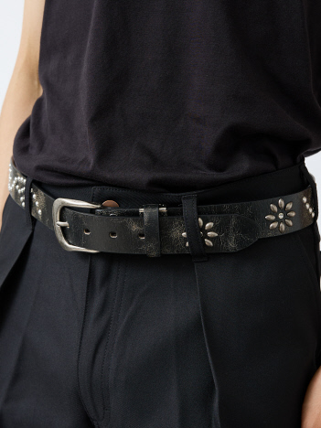 【ウエスタン スタッズ レザー ベルト】35mm black Studded belt/ユニセックス